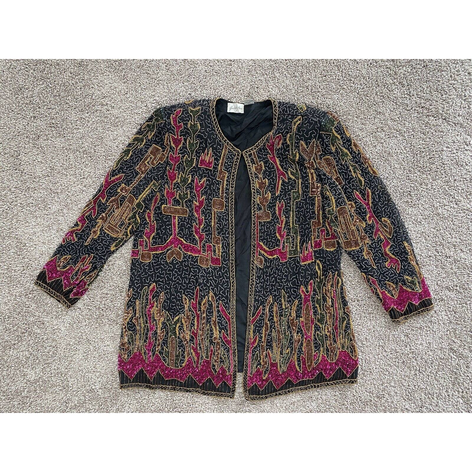 Judith Ann Black Gold Red Beading Vintage Jacket Blazer 1x 16-18